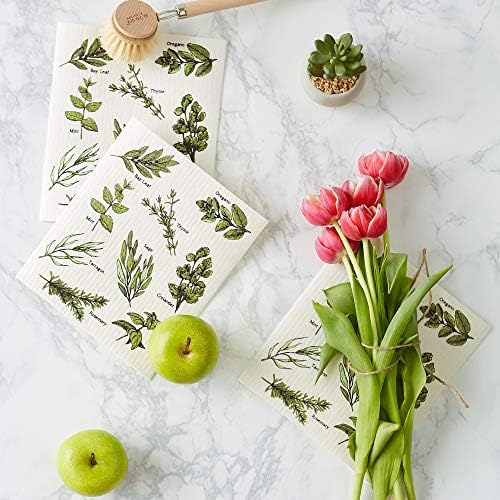 DII Swedish Dishcloths for Kitchen & Cleaning, Reusable, Machine Washable & Dishwasher Safe, Biodegradable, 7.75 x 6.75, Herbs, 3 Piece - Image 4