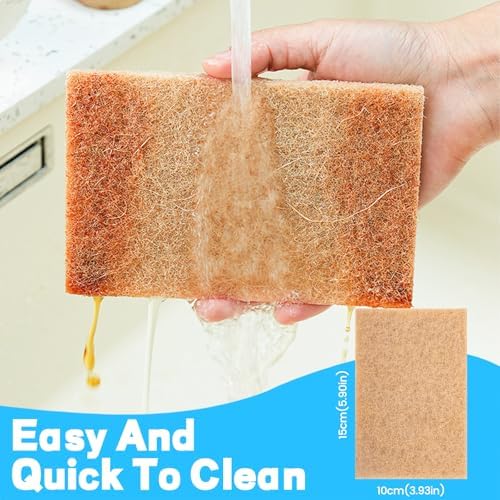 Natural Scouring Pads 15 Pack- Dish Scrubber Non-Scratch Sisal Cleaning Scrub Pads, Eco-Friendly Glass Coconut Fiber Kitchen Scrubbers for Pans and Pots, Compostable, Biodegradable (15 Pack) - Image 2