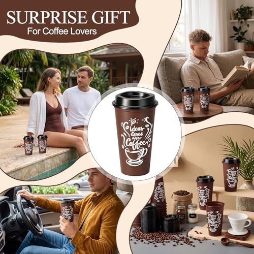 Honeydak 45 Pack 16 oz Reusable Coffee Cups with Lids Water Bottle Iced Coffee Travel Mug Portable Plastic Tea Tumblers Bulk for Hot and Cold Drinks Birthdays Party (Brown,Printing Style) - Image 6
