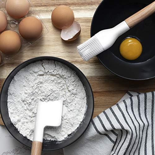 Country Kitchen Non Stick Silicone Utensil Set with Rounded Wood Handles for Cooking and Baking, 6 Piece Set, White - Image 6