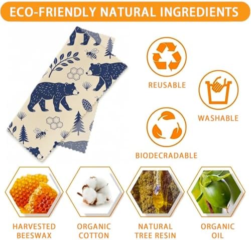 Reusable Beeswax Wrap, Birds Bears Turtles Wraps, 9 Pack Eco-Friendly Wraps For Food, Organic, Sustainable, Zero Waste, Plastic-Free Food Storage, 1XL, 3M, 5S - Image 3