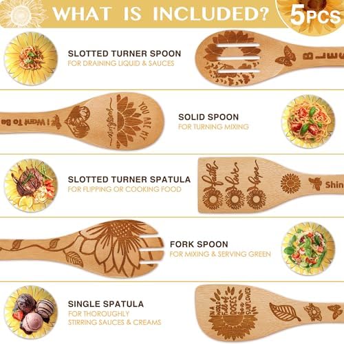 6 PCS Sunflower Wooden Spoons Set for Kitchen Decor,Sunflower Gift with Utensil Holder for Women Cooking,Sun Flower Stuff for Home Decorations,Girasol Theme Gift Ideas for Housewarming,Mothers Day - Image 5