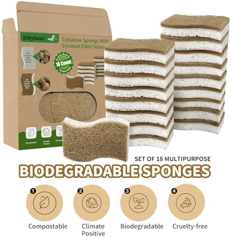 Silkyhose 18 Pack Natural Kitchen Sponges, Cellulose Coconut & Non-Scratch - Image 3