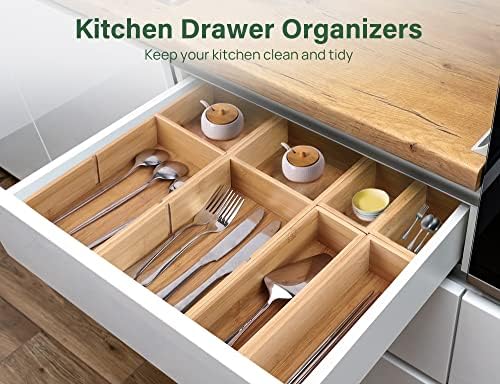 Kootek 6Pcs Bamboo Drawer Organizer 3-Size Kitchen Storage Box for Flatware - Image 6