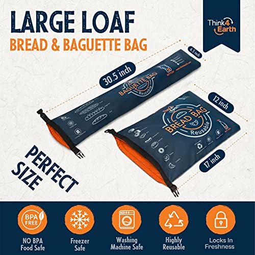 THINK4EARTH® - Large Bread and Baguette Bags (Dark Blue, Bread & Baguette Set) - Image 3