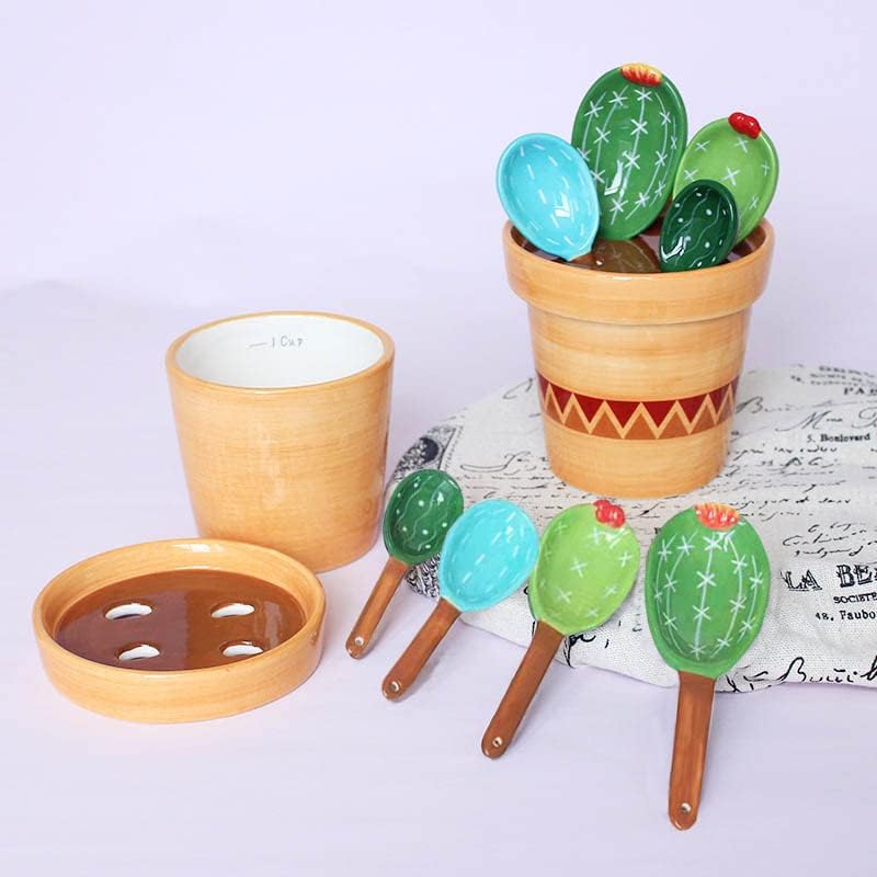 Cactus Measuring Spoons Set in Pot Ceramic House Warming Gifts New Home - Image 2