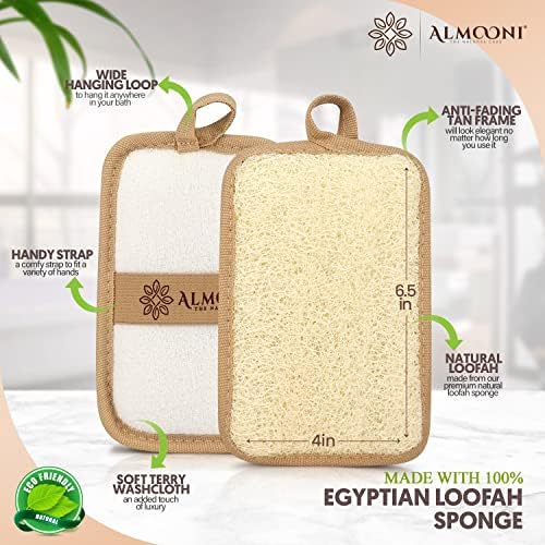 Almooni Natural Shower Loofah, Egyptian Exfoliating Sponge, 2 Pack - Image 2