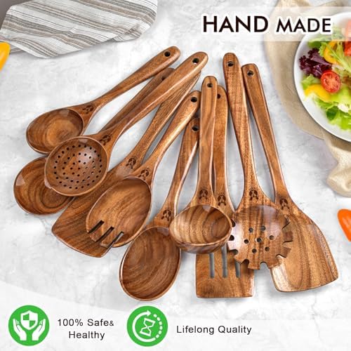 10Pcs Wooden Kitchen Utensils Set, Heat Resistant Wooden Spoons for Cooking - Image 6