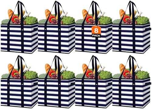 Reusable Grocery Bags 8 Pack, Foldable & Water Resistant Shopping Bags by WiseLife