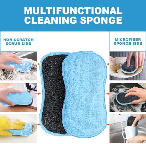 HOMEXCEL Dish Sponge 12 PK, Microfiber Kitchen Sponges for Cleaning, Blue - Image 3