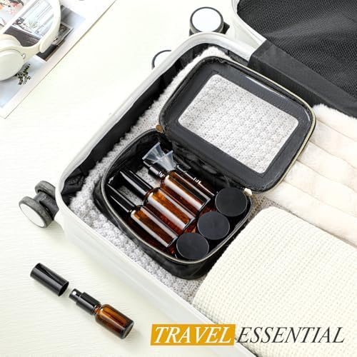 Jingmore 13 Pcs Glass Skincare Travel Containers Mini Makeup Containers Travel Size Toiletries Bottles with Pump Spray and PU Leather Toiletry Bag for Liquid Serum Cream Moisturizers Oils(Brown) - Image 6