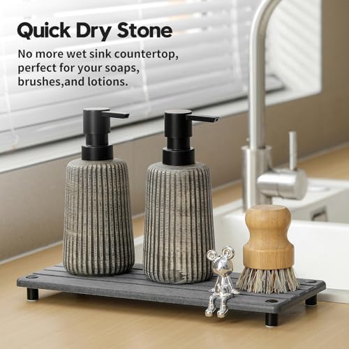 Razborci Instant Dry Sink Caddy Kitchen Sink Organizer, Quick Drying Stone Tray Diatomite Sponge Holder Soap Dish, Bathroom Countertop Fast Dry Water Absorbing Vanity Rack, Dark Gray,12" x 5" - Image 2