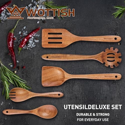 Wooden Kitchen Utensil Set - Natural Solid Wood Spoons, Non-Toxic, Heat Resistant, Non-Scratch and Easy to Clean (A05) - Image 2