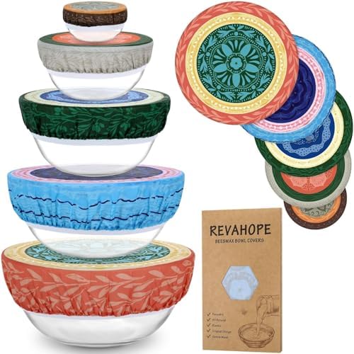 5Pcs Reusable Beeswax Elastic Bowl Covers for Bread Proofing and Food Cover by Revahope