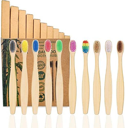 Premium Bamboo Kids Toothbrushes - 10 Color Value Pack, BPA Free Ultra Soft Bristles, Eco-Friendly Biodegradable Compostable Manual Toothbrush for Toddlers and Young Children by Sumshy
