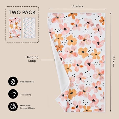 RECYCO Waffle Kitchen Towel Set of 2 - Quick Dry Microfiber Sustainable Dish Towels - Ultra Absorbent Reusable Cleaning Tea Towels - Lightweight Hand Towels,16”x 28”, Blossom Breeze - Image 6