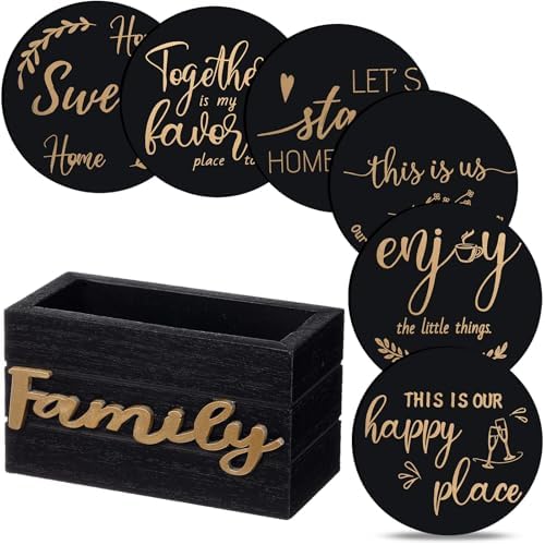 Queekay House Warming Gifts New Home Farmhouse Coasters Set of 6, Gold by Queekay