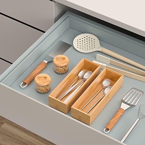 VeyFey Silverware Tray for Drawer, Stackable Kitchen Bamboo Drawer Organizer 9" x 3" x 2" Set of 2 - Image 2