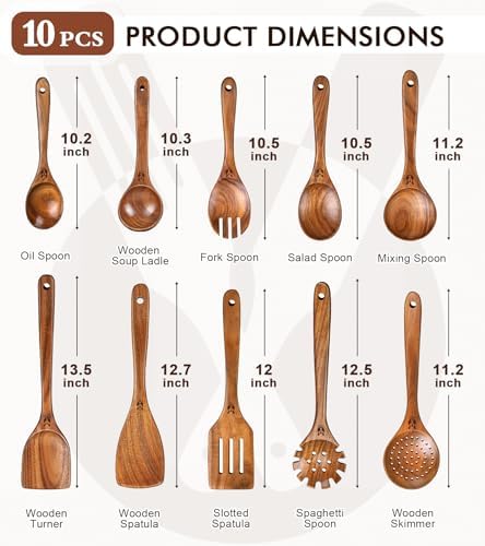 10Pcs Wooden Kitchen Utensils Set, Heat Resistant Wooden Spoons for Cooking - Image 3