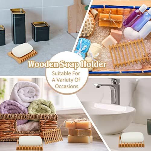 Suclain 3 Pcs Bamboo Soap Dish for Shower Self Draining Slotted Bar Soap Holder Wooden Tray for Shower, Sink, Bathroom, Bath Tub, Restaurant Counter, Kitchen Sponges, Easy Dry - Image 6