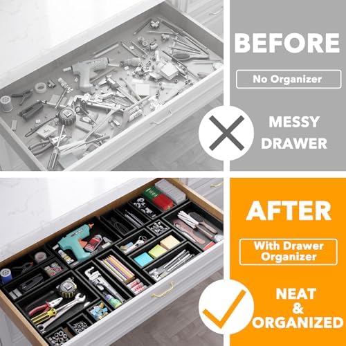 SpaceAid 21-Piece Bamboo Drawer Organizer Storage Boxes Set, Wood Tray Junk Drawer Organizers Multi-Use Divider Bins for Kitchen, Bathroom, Office Desk and Makeup Organization (21 Pack, Black) - Image 2
