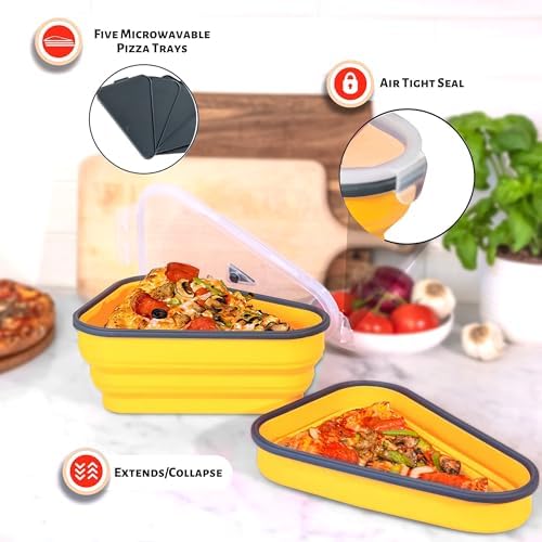 PIZZA PACK The Perfect Reusable Pizza Storage Container with 5 Microwavable Serving Trays - BPA-Free Adjustable Pizza Slice Container to Organize & Save Space, 3 Pack, Yellow - Image 5