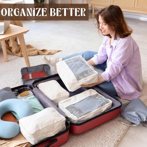 Shinymoon 3 Set 100% Cotton Packing Cubes 18"x12"x4" Mesh Beige - Image 5