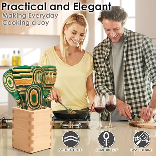 HOWHONG Wooden Spoons for Cooking, 7-Piece Pakkawood Wooden Utensil Set - Image 4