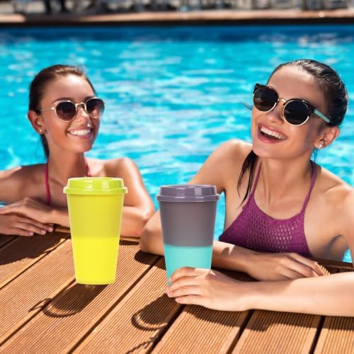 Color Changing Cups, 5 Pack 24oz Plastic Tumblers, Reusable Iced Coffee & Smoothie Cups with Lids and Straws for Parties and Travel (coffee,12 Pack, 12 Pack) - Image 5