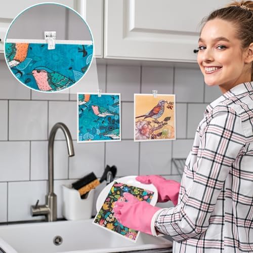 6 Pack Swedish Dishcloths for Kitchen, Absorbent Retro Bird Dish Cloths - Image 3