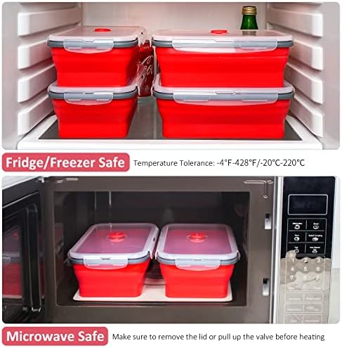 Collapsible Food Storage Containers with Airtight Lid & Air Vent, 40.5 oz, Kitchen Stacking Silicone Collapsible Meal Prep Container Set for Leftover, Microwave Freezer Dishwasher Safe, Red, Set of 4 - Image 5