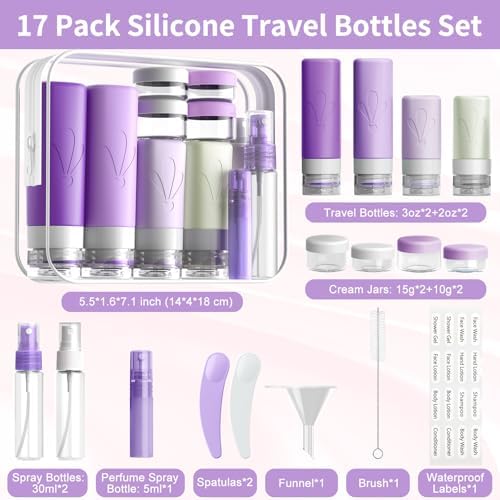 INSFIT 17 Pack Travel Bottles for Toiletries, TSA Approved 3oz 2oz Travel Size Toiletries, BPA Free Leak Proof Squeezable Silicone Tubes Travel Essentials for Shampoo Conditioner Lotion Soap - Image 2