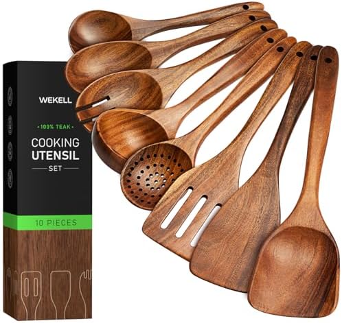 8 Pcs Teak Wooden Utensil Set, Wooden Spoons & Spatula for Cooking by Unknown