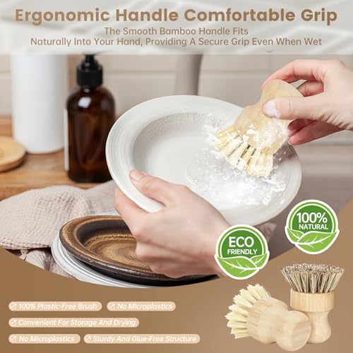 DEBETOOL Bamboo Dish Brush, 2-Pack - Image 4