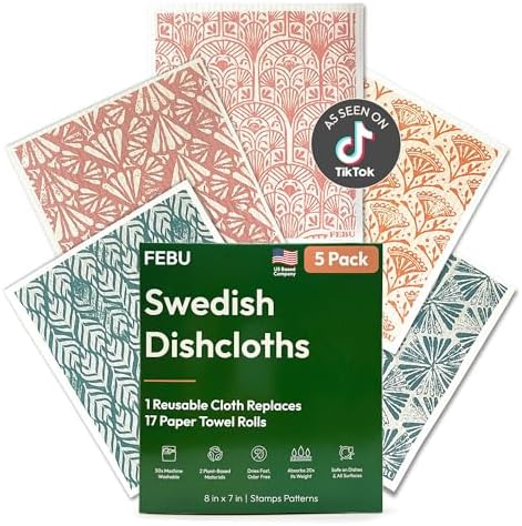 FEBU Swedish Dishcloths for Kitchen, 5 Pack, Stamps by FEBU