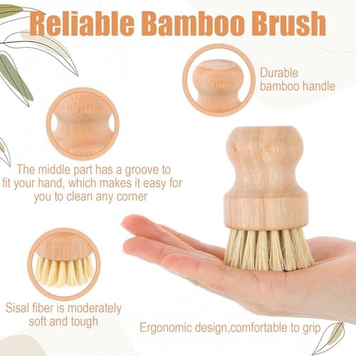 12 Packs Bamboo Scrub Brush for Dishes, 2 Pcs Natural Dish Brush with Sisal Bristles, Wooden Dish Scrubber for Pots, Pans & Vegetables, Eco-Friendly Kitchen Cleaning Tools - Image 2