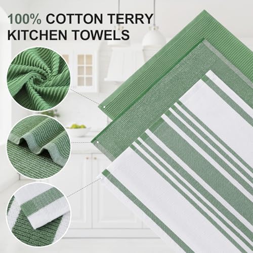 Homaxy Cotton 380 GSM Premium Kitchen Towels, 18"x28", 3 Pack, Grass Green - Image 2