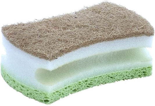 Non-Scratch Scrub Sponge with A Comfortable Grip, Heavy Duty Duel Sided Kitchen Scrubber Sponge Cellulose Scrub Sponge, Scratch Free, with Scouring Pad Set, 1 Sponge, Green by Superio