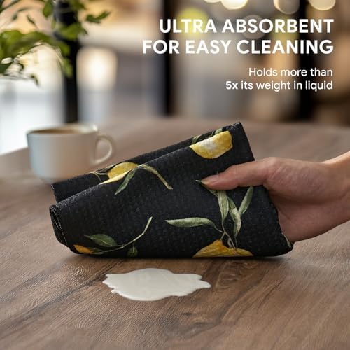 RECYCO Waffle Kitchen Towel Set of 2 - Quick Dry Microfiber Sustainable Dish Towels - Ultra Absorbent Reusable Cleaning Tea Towels - Lightweight Hand Towels,16”x 28”, Lemon Grove - Image 3