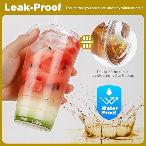 Charmount 24 oz Clear Plastic Cups with Lids and Straws - Image 3