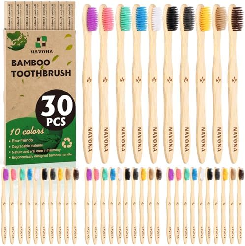 30 PCS Bamboo Toothbrushes, Individually Wrapped Wooden Toothbrushes Bulk by Welcometobuy%EF%BC%81
