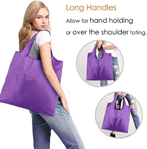 BeeGreen Purple Reusable Grocery Bags Wholesale Purple Reusable Kitchen Bags Bulk Foldable-Machine Washable with Zipper Storage Pouch 50 Packs - Image 2