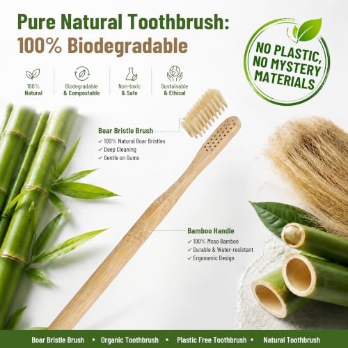 DEBETOOL 4-Pack Natural Boar Bristle Toothbrush for Adults - Image 5
