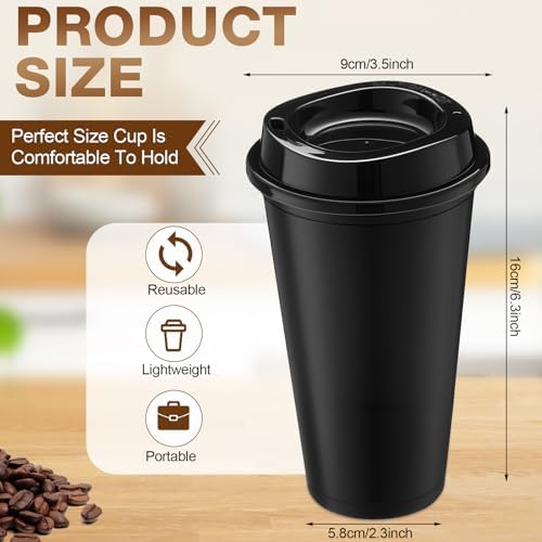 Honeydak 45 Pack 16 oz Reusable Coffee Cups with Lids Water Bottle Iced Coffee Travel Mug Reusable Portable Plastic Tea Tumblers Bulk for Hot and Cold Drinks Birthdays Party(Classic,Black) - Image 3