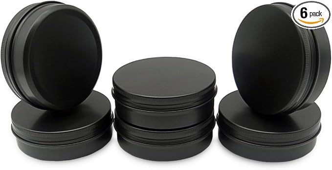 6pack 100ml Aluminum Tin Jars, 100 Gram Empty Travel Cosmetic Sample Container with Screw Cap Lid, 100g Black Metal Tins Can for DIY Crafts, Lip Balms, Face Cream, Candle, Tea, Paint, Slime
