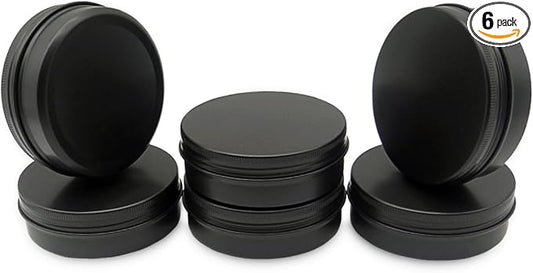 6pack 100ml Aluminum Tin Jars, 100 Gram Empty Travel Cosmetic Sample Container with Screw Cap Lid, 100g Black Metal Tins Can for DIY Crafts, Lip Balms, Face Cream, Candle, Tea, Paint, Slime