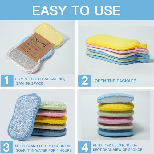 Dish Sponge Kitchen Sponges,Scrub Sponges,Double Sided Cleaning,Non Scratch,Ultra fine Fiber Wiping+Stainless Steel Wire to Remove Stubborn Stains,Durable Thickening (Large 6-Pack) - Image 2