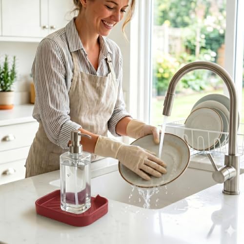 MicoYang Silicone Soap Dish with Drain Spout, Self-Draining Sink Organizer Tray for Bathroom and Kitchen, Sponges, Dispensers and Soap Holder, Non-Slip and Dishwasher Safe, Red (Compact, 4.9"×3.2") - Image 6