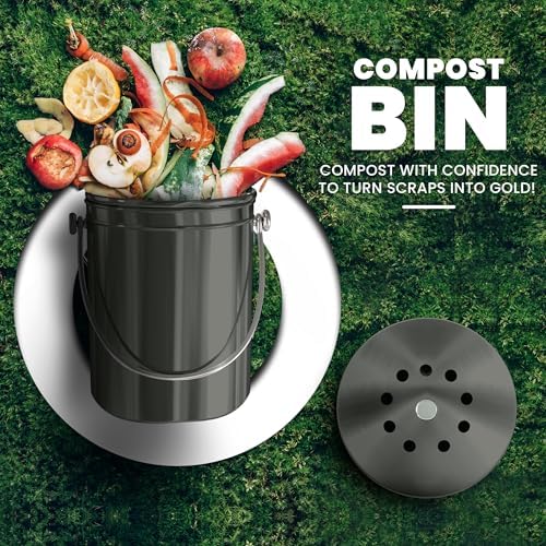 Utopia Kitchen Countertop Compost Bin 1.3 Gallon, Stainless Steel, Grey - Image 2