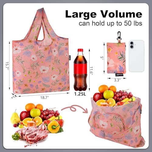 HOLYLUCK Reusable Grocery Bags,Heavy Duty Foldable Shopping Tote Bag (Standard, Tropical floral) - Image 3